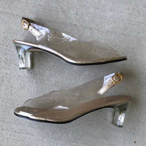 BOB BAKER Cinderella Clear Peep Toe Sling Back Heels - Picture 12 of 14